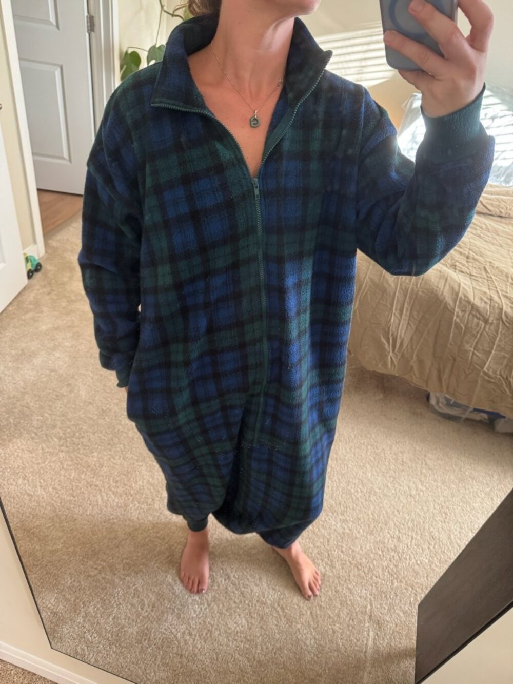 Retro Cherokee Blue and Green Plaid Adult Blanket Robe Sack OS